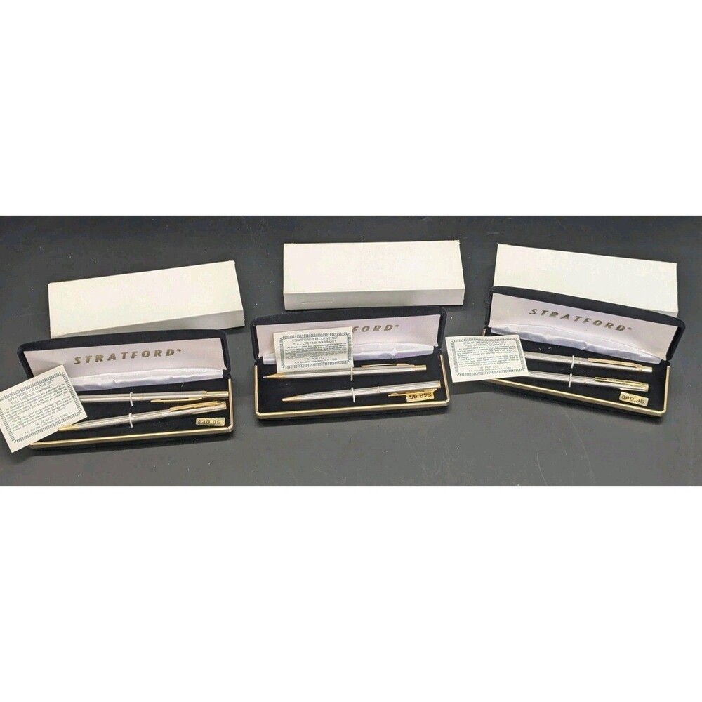 VINTAGE STRATFORD PEN AND PENCIL Set Lot Of 3x - NEW OLD STOCK